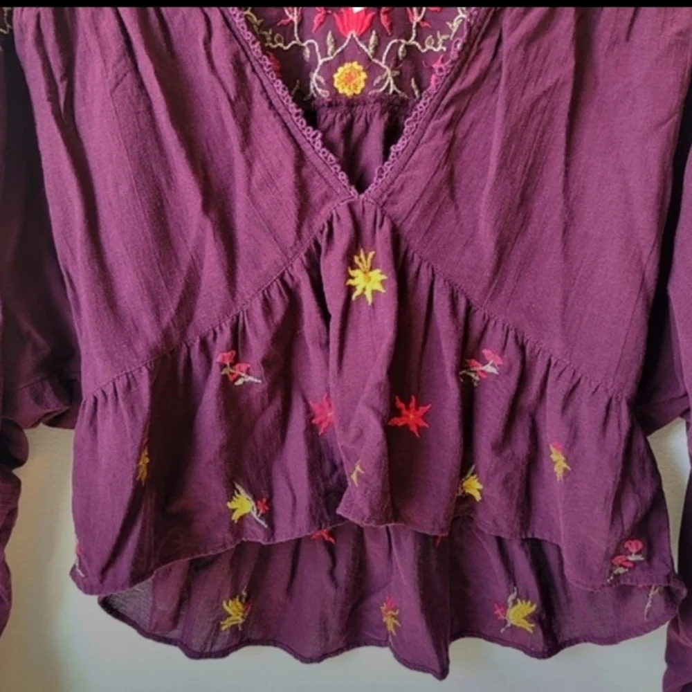 Free People Wildflower Ava Embroidered Boho Top Blouse Women's Size Small